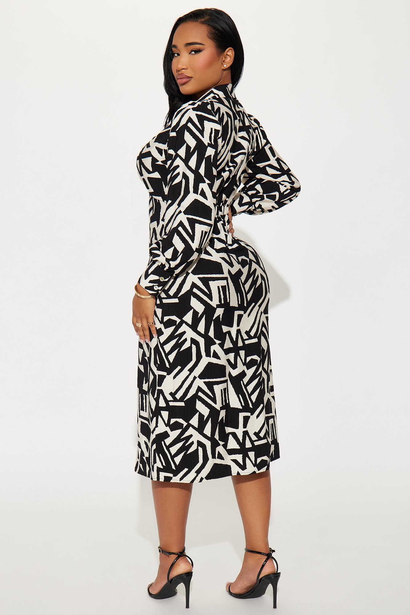 Laney Collar Midi Dress - Black/White Product Image