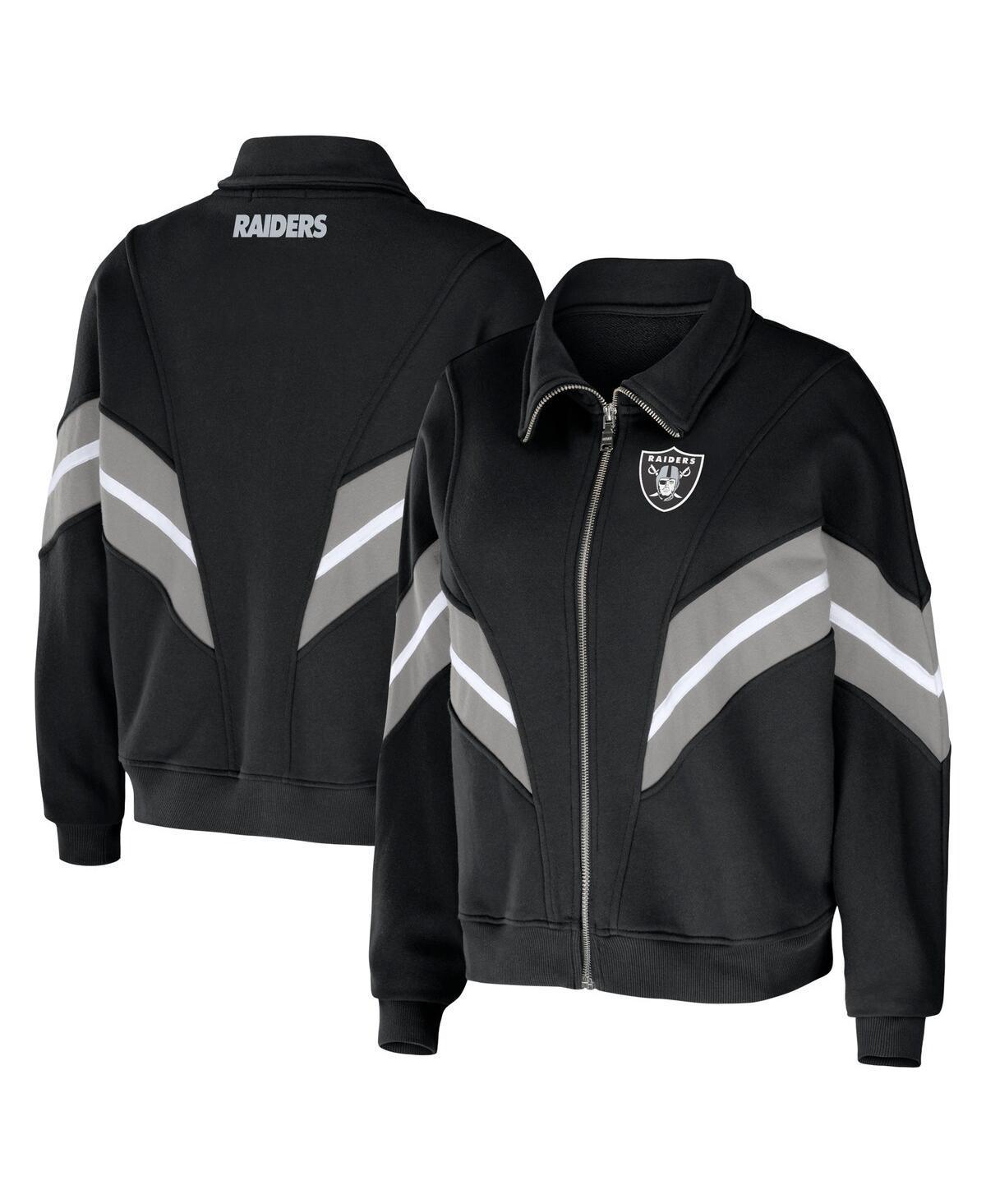 Womens Wear by Erin Andrews Black Las Vegas Raiders Yarn Dye Stripe Full-Zip Jacket Product Image