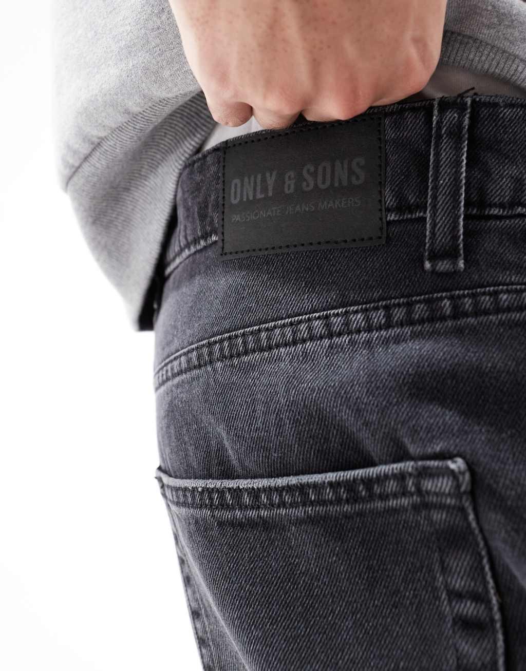 ONLY & SONS Yoke tapered fit jeans in washed black Product Image