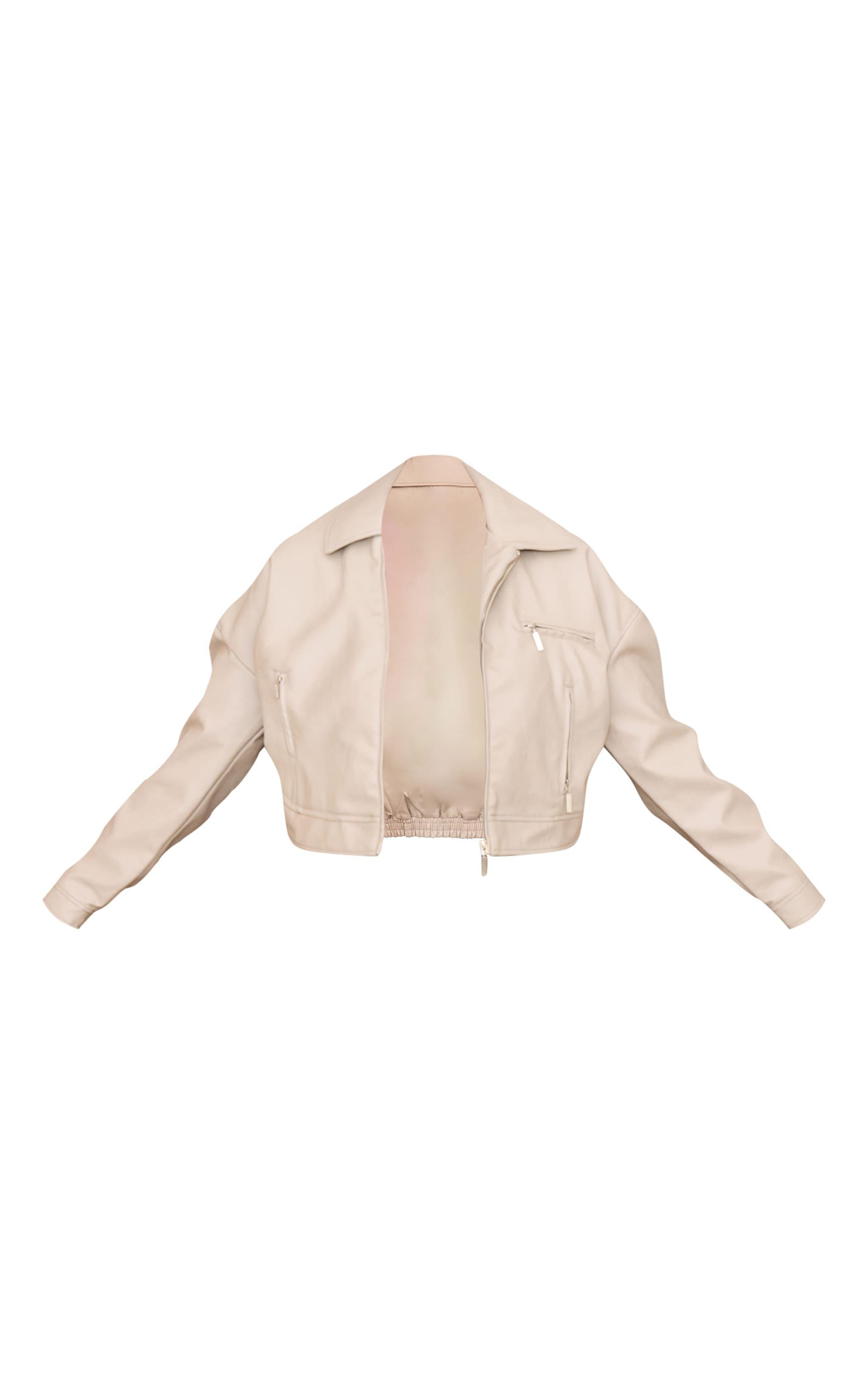 Plus Stone Textured Faux Leather Zip Up Minimal Biker Jacket Product Image