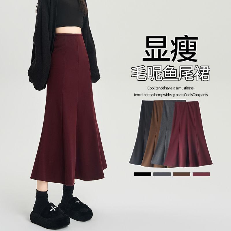 High Waist Plain Midi Mermaid Skirt Product Image