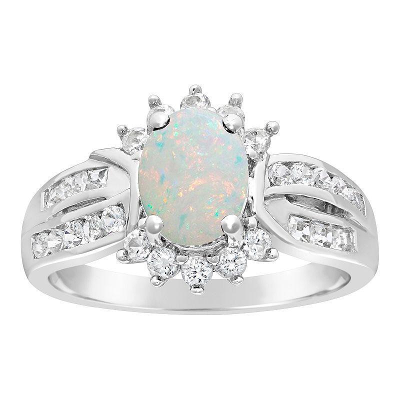 Gemminded Sterling Silver Lab-Created Opal & White Topaz Ring, Womens Product Image