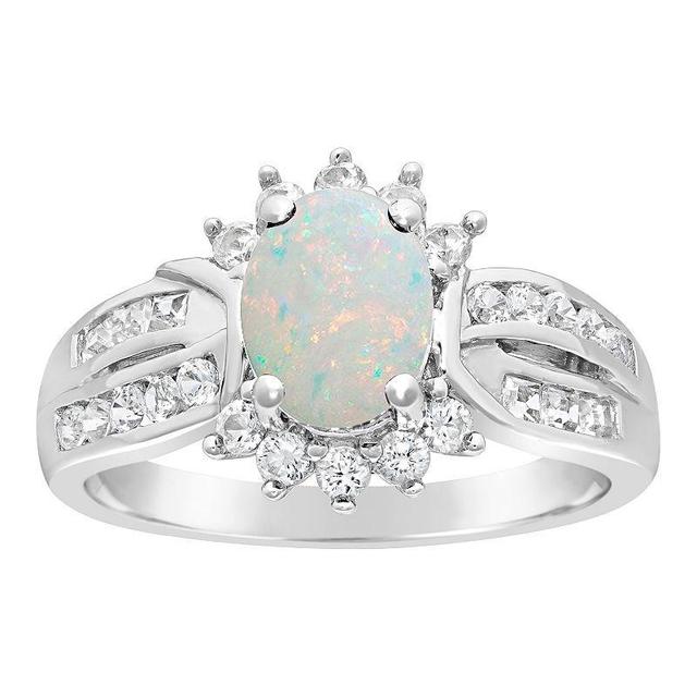 Gemminded Sterling Silver Lab-Created Opal & White Topaz Ring, Womens Product Image