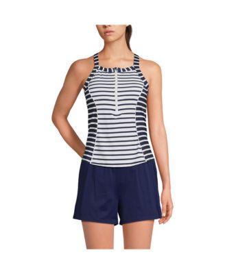 Lands End Womens Chlorine Resistant High Neck Zip Front Racerback Tankini Swimsuit Top Product Image