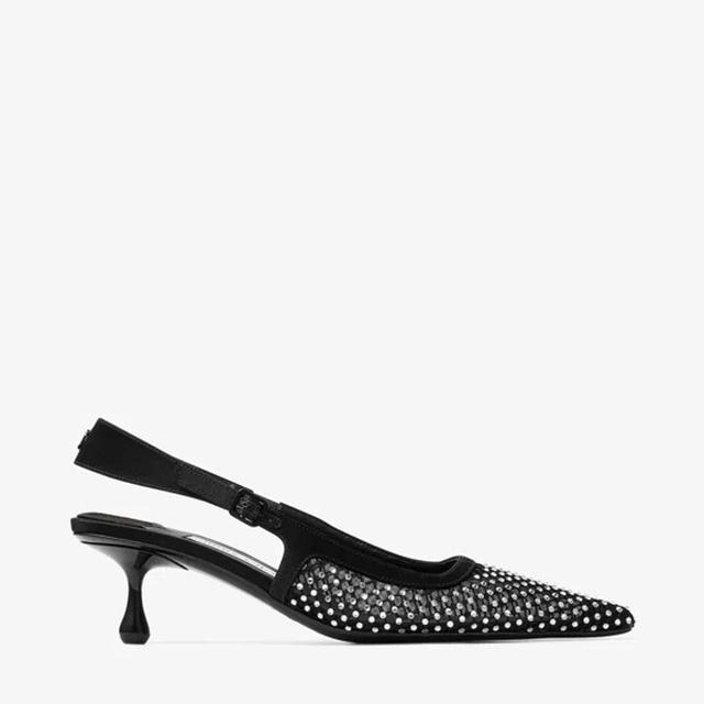 Amel 50 Crystal-embellished Mesh And Satin Pointed-toe Slingback Pumps In Black Product Image