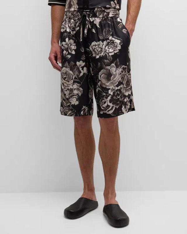 Mens Floral Silk Drawstring Shorts Product Image