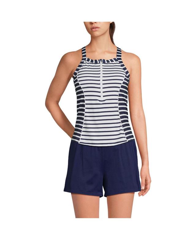 Womens Lands End High Neck Zip Front Short Tankini Top Swimsuit Product Image