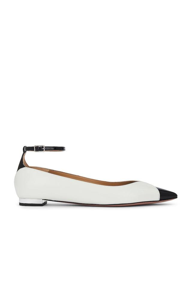 Aquazzura Pinot Ballet Flat in White & Black - White. Size 39.5 (also in 36.5, 37, 38, 38.5, 39, 40, 41). Product Image