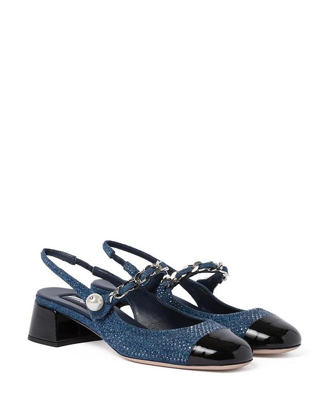 Miu Miu Womens Embellished Cap Toe Iconic Slingback Pumps Product Image