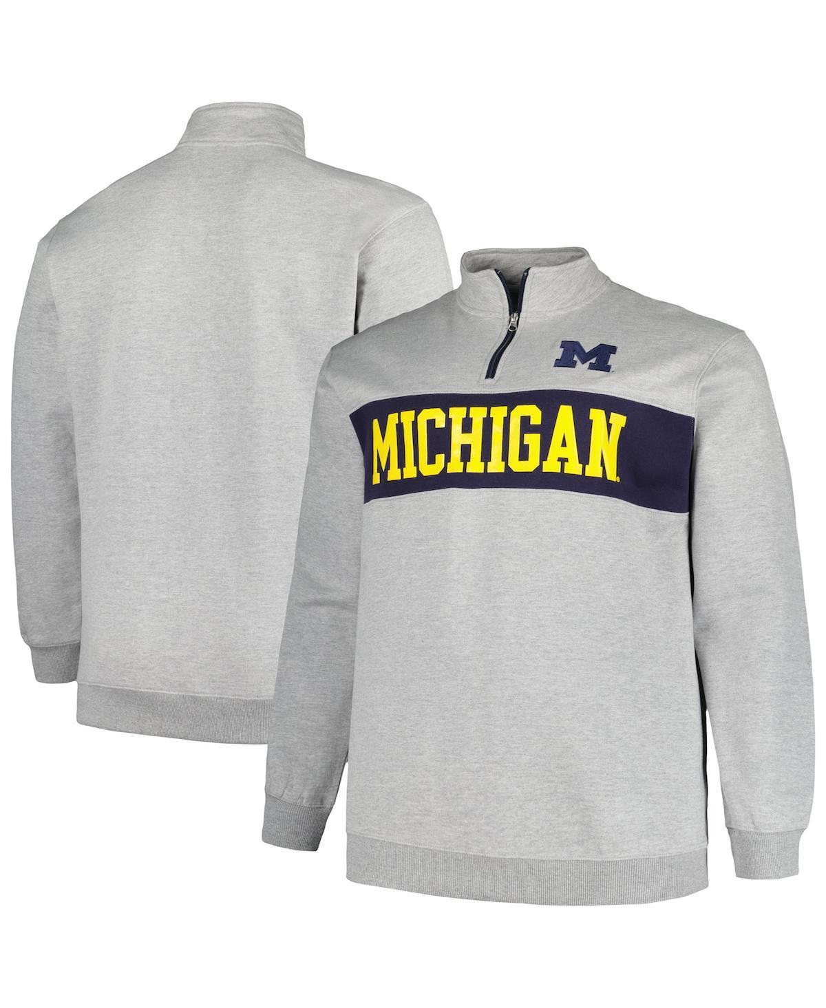 Mens Profile Heather Gray Michigan Wolverines Big & Tall Fleece Quarter-Zip Jacket Product Image