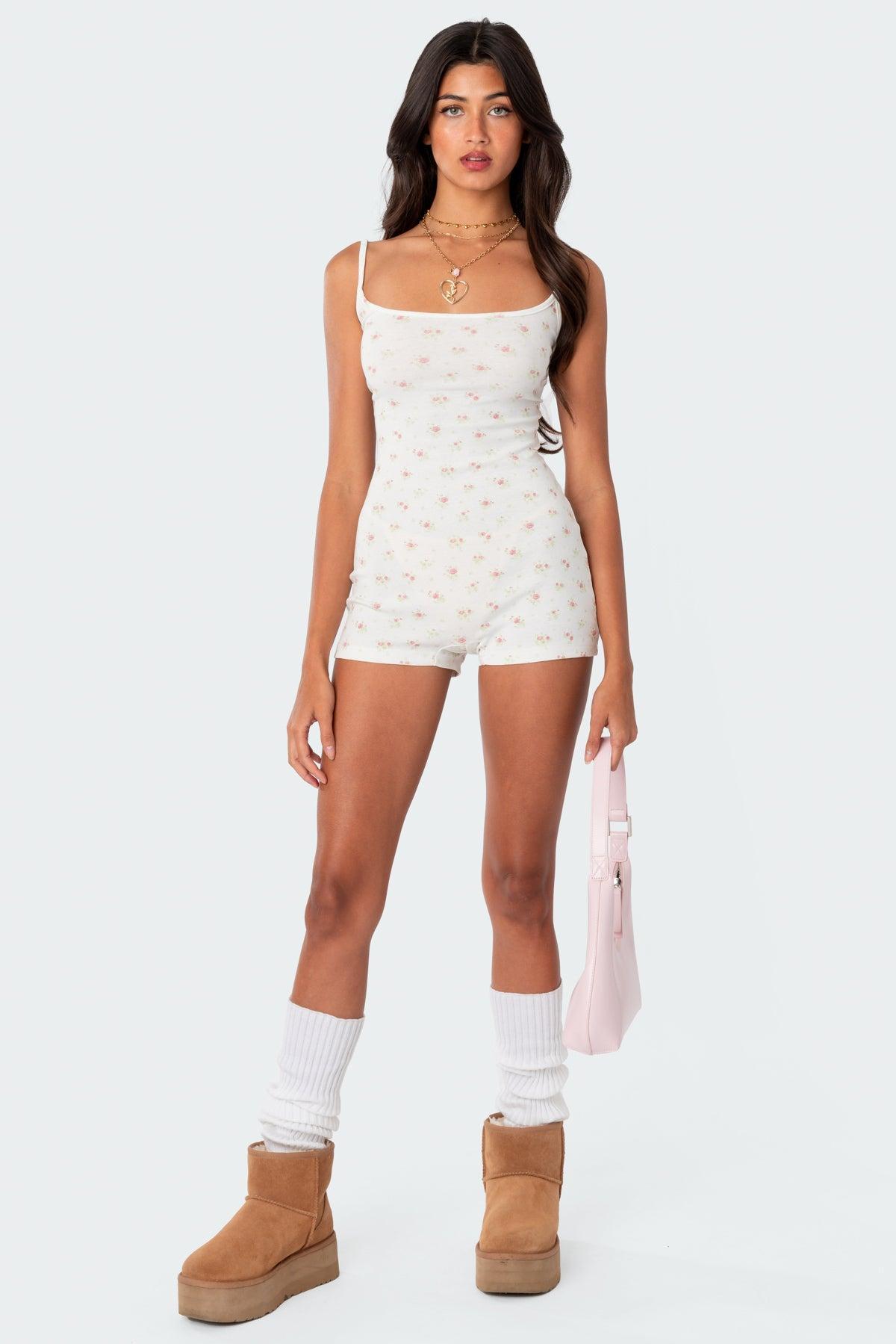 Ditsy Open Back Tie Romper Product Image