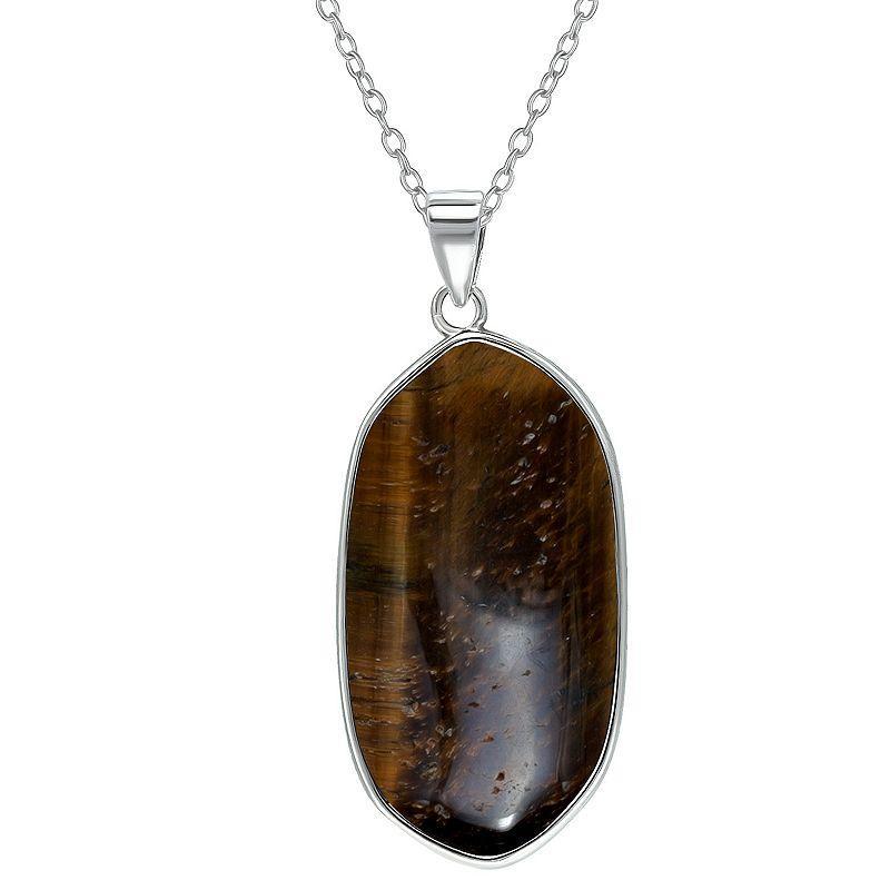 Aleure Precioso Sterling Silver Oval Gemstone Drop Pendant Necklace, Womens Brown Product Image