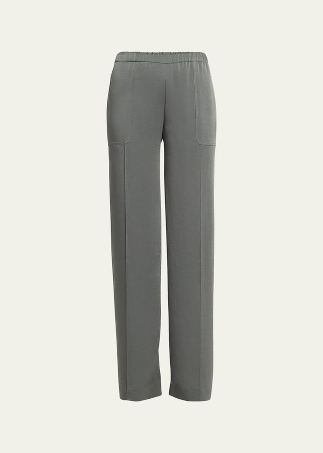 Shiny Zip-Trim Wide-Leg Pull-On Pants Product Image