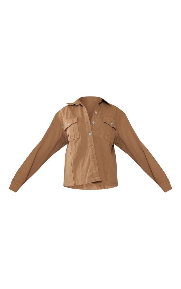 Taupe Oversized Utility Pocket Denim Shirt Product Image