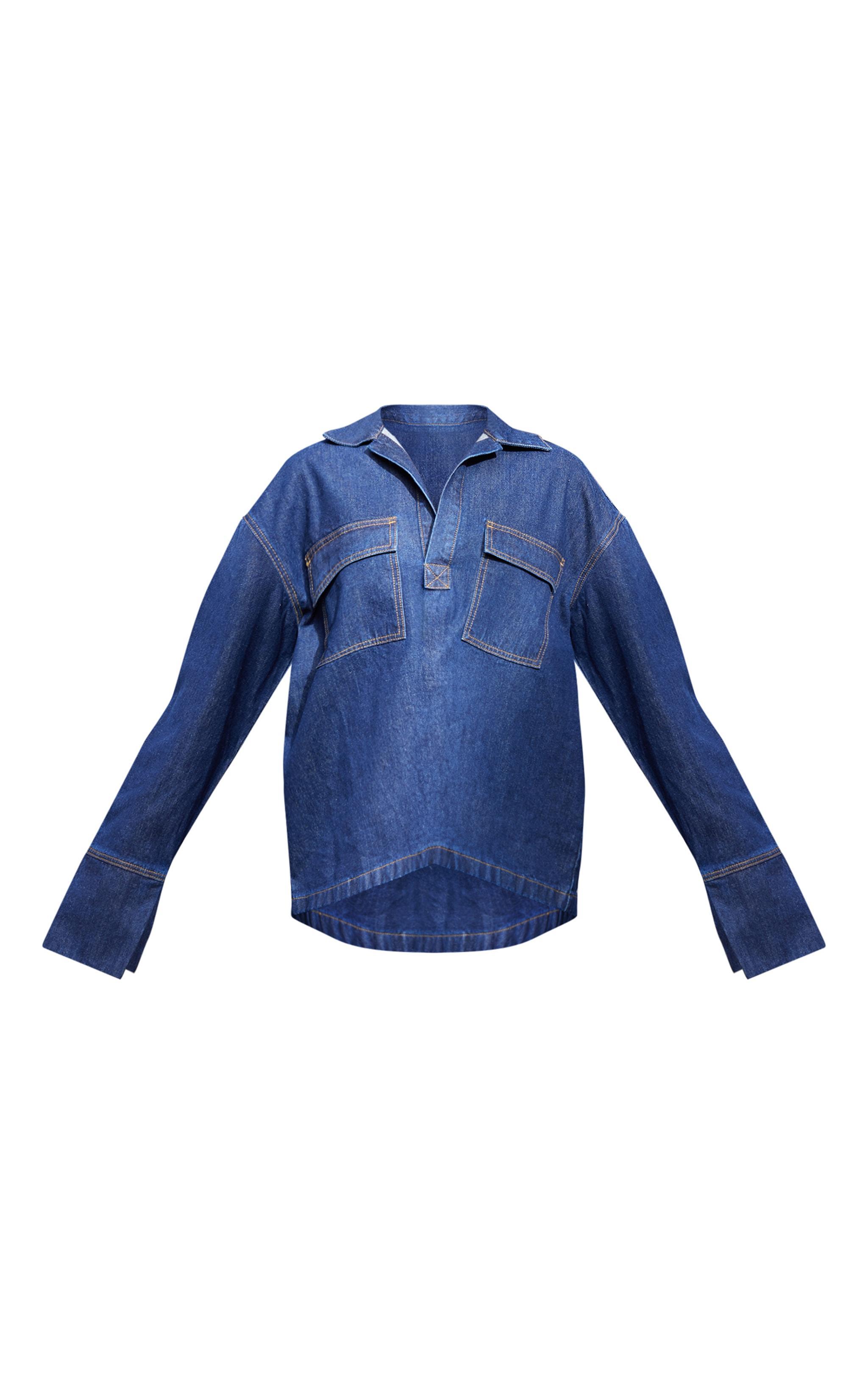 Indigo Pocket Detail Open Long Sleeve Shirt Product Image