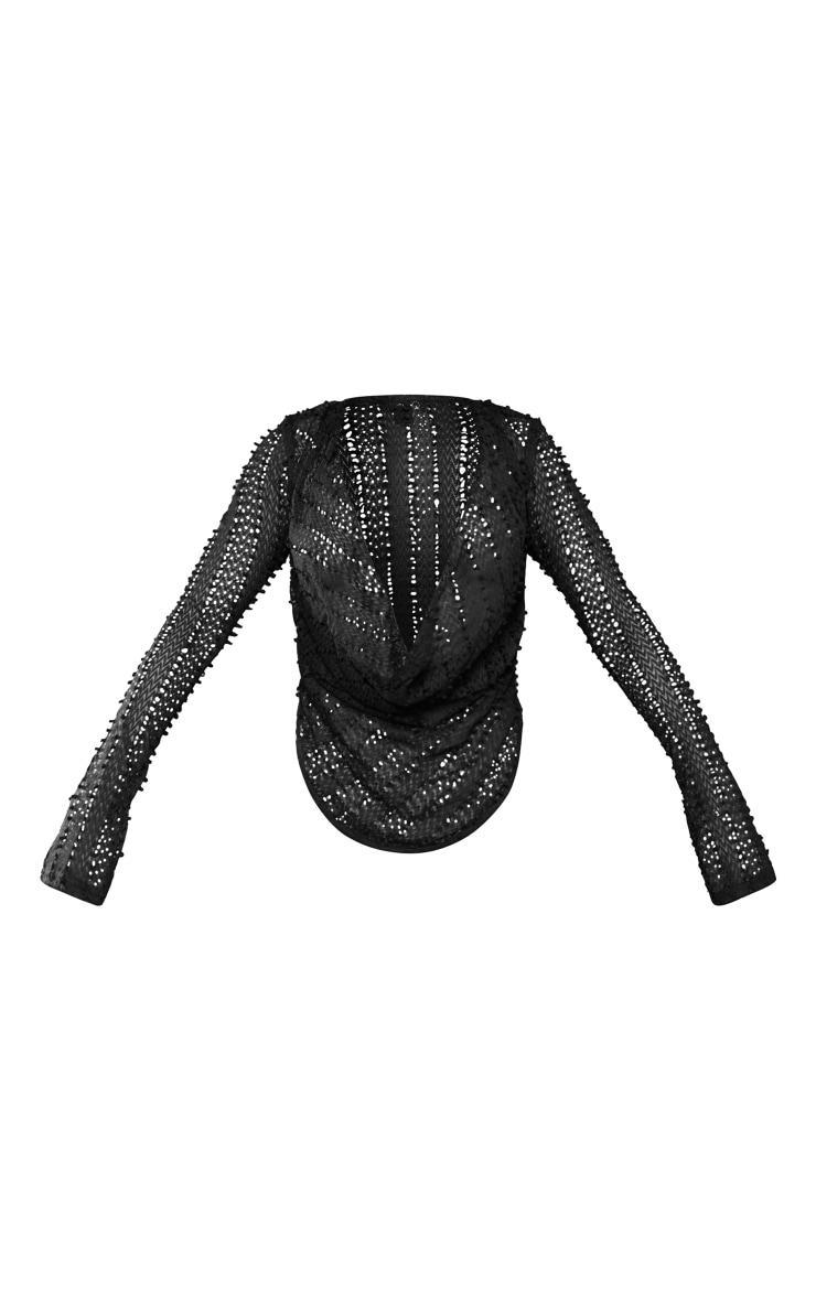 Black Textured Lace Long Sleeve Cowl Top Product Image