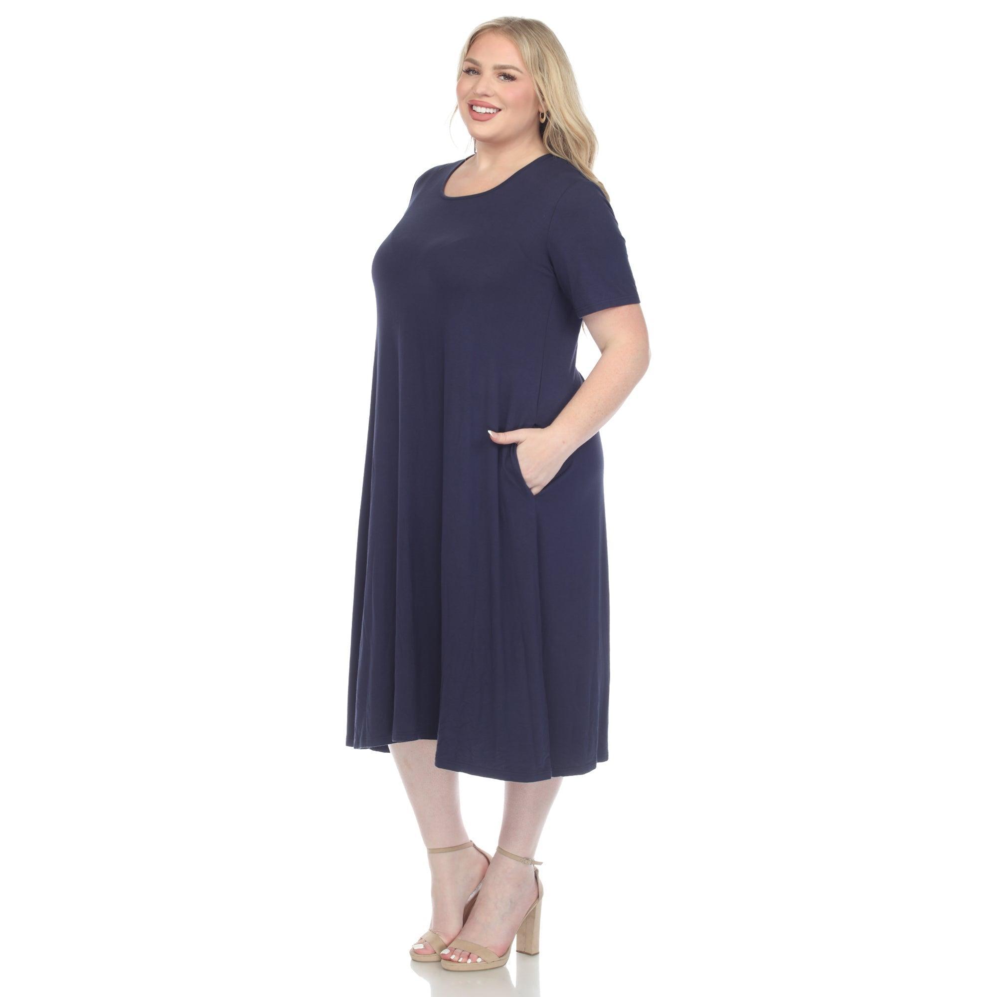 Short Sleeve Pocket Swing Midi Dress - Plus Product Image