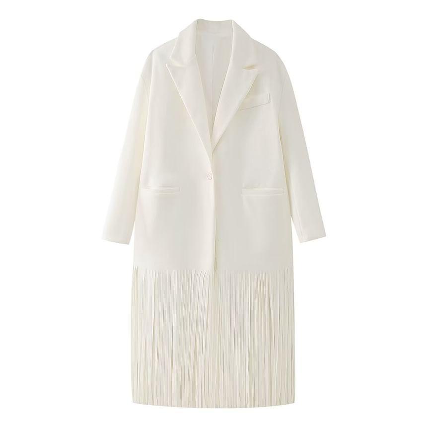 Lapel Collar Plain Single Breasted Fringe Hem  Blazer Product Image