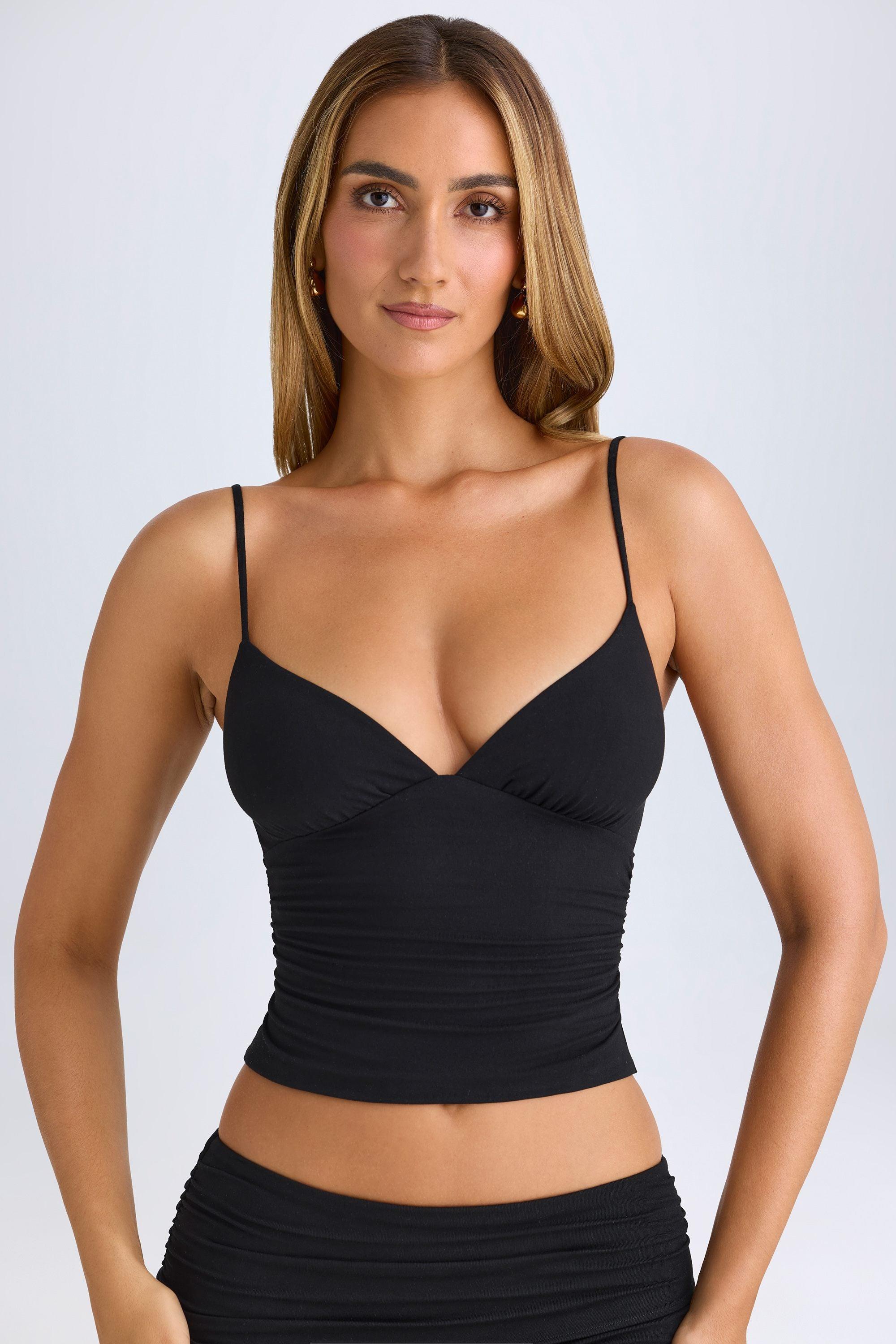 Modal V-Neck Ruched Camisole Top in Black Product Image