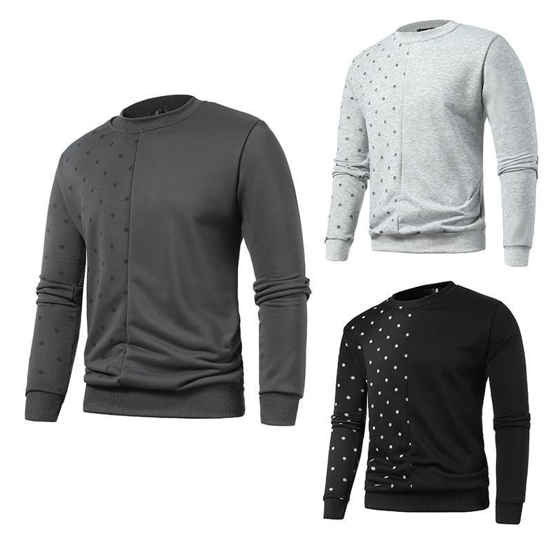 Round Neck Print Panel Sweatshirt Product Image