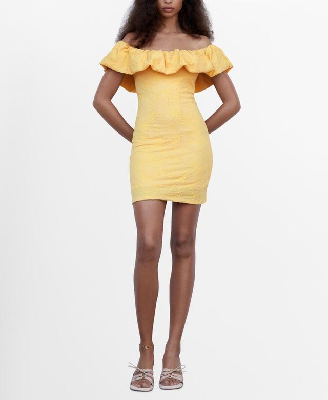 MANGO - Textured ruffled dress - 8 - Women Product Image