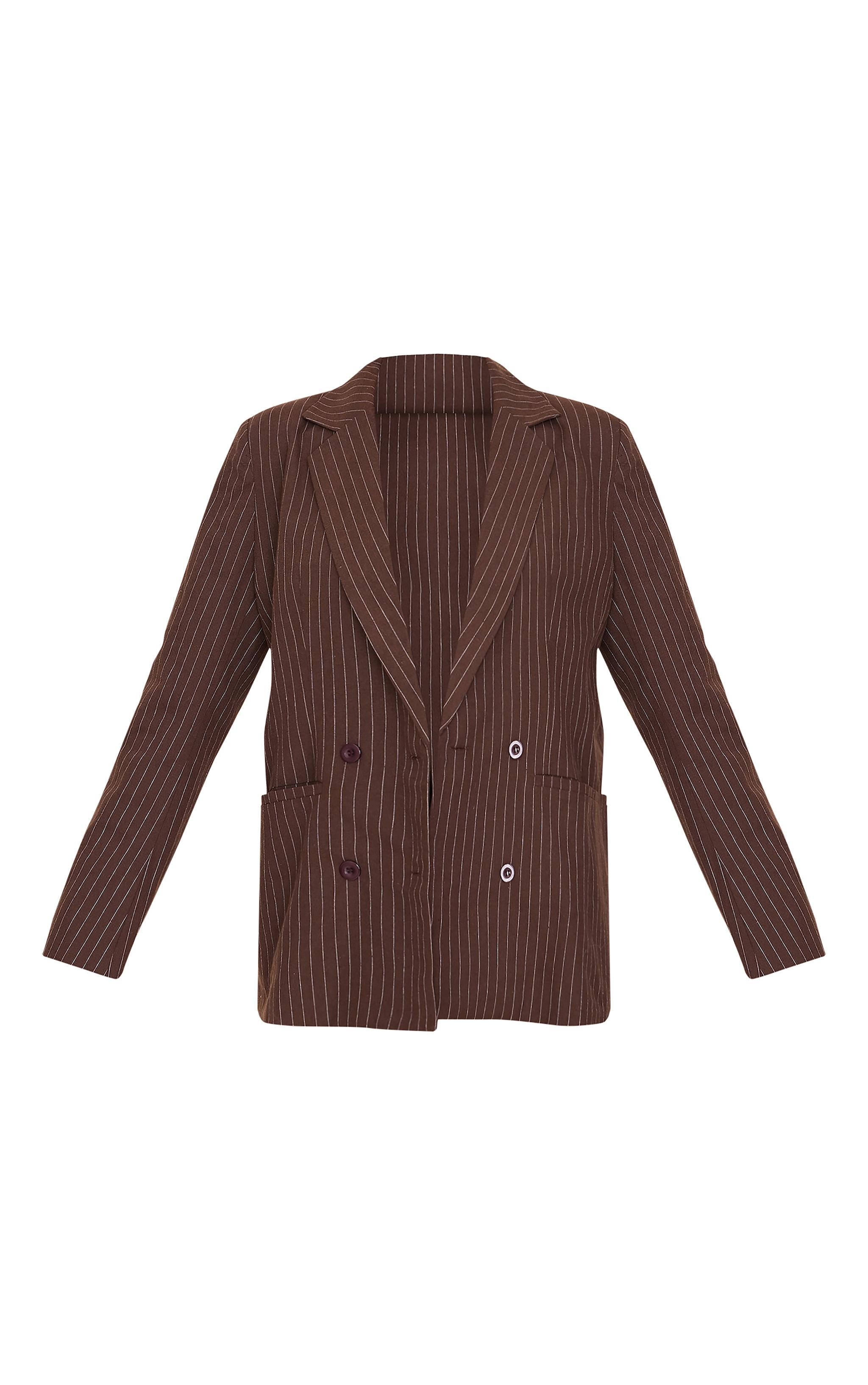 Chocolate Woven Stripe Tailored Blazer Product Image