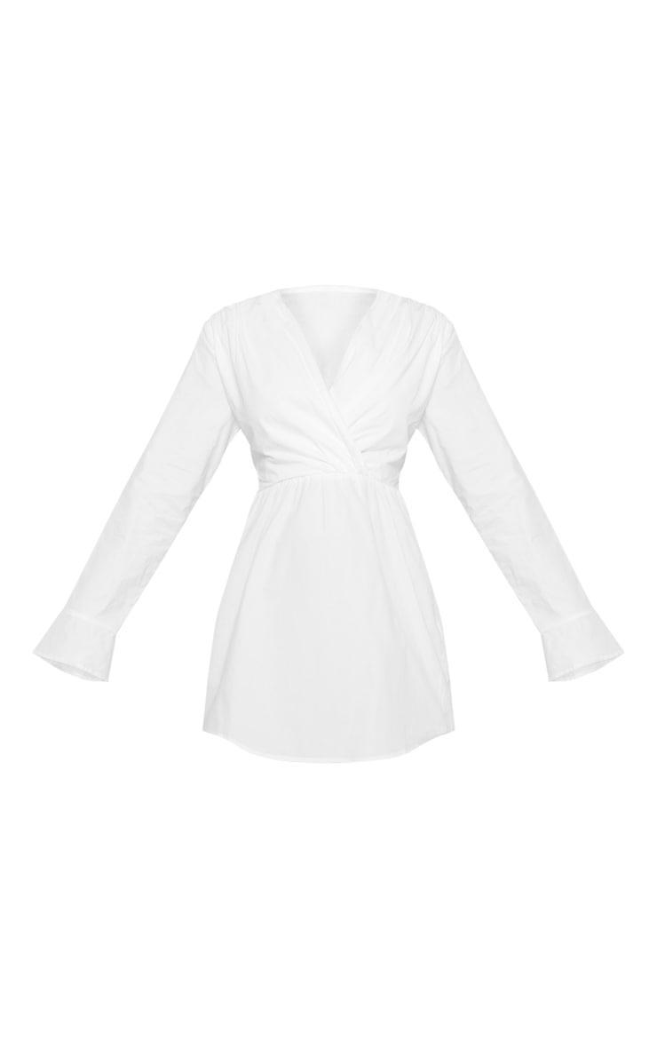 White Cotton Tie Open Back V Neck Shift Dress Product Image