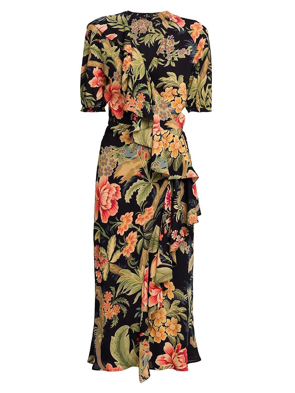 Womens Floral Ruffled Wrap Midi-Dress Product Image