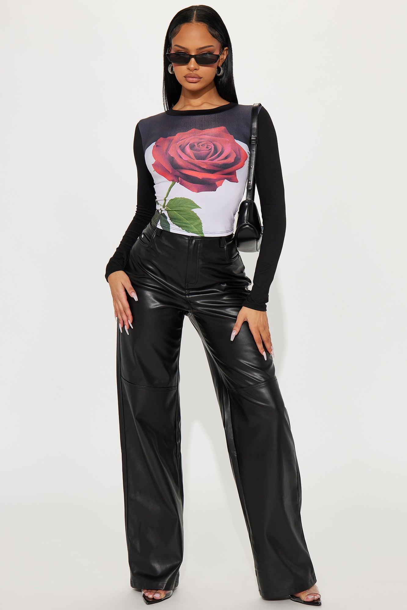 Give Me Roses Long Sleeve Top - Black Product Image