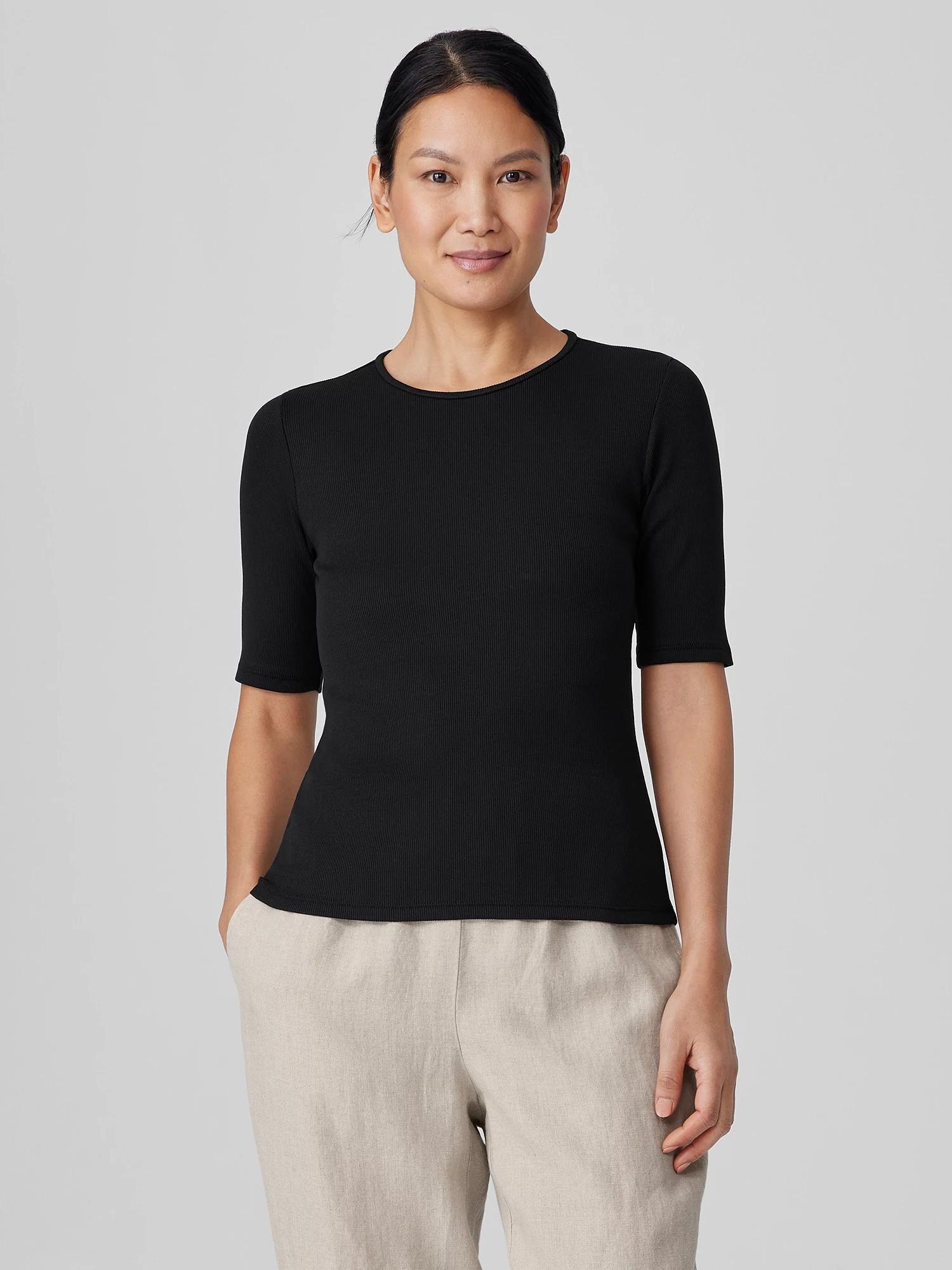 EILEEN FISHER Organic Cotton Stretch Rib Crew Neck Topfemale Product Image