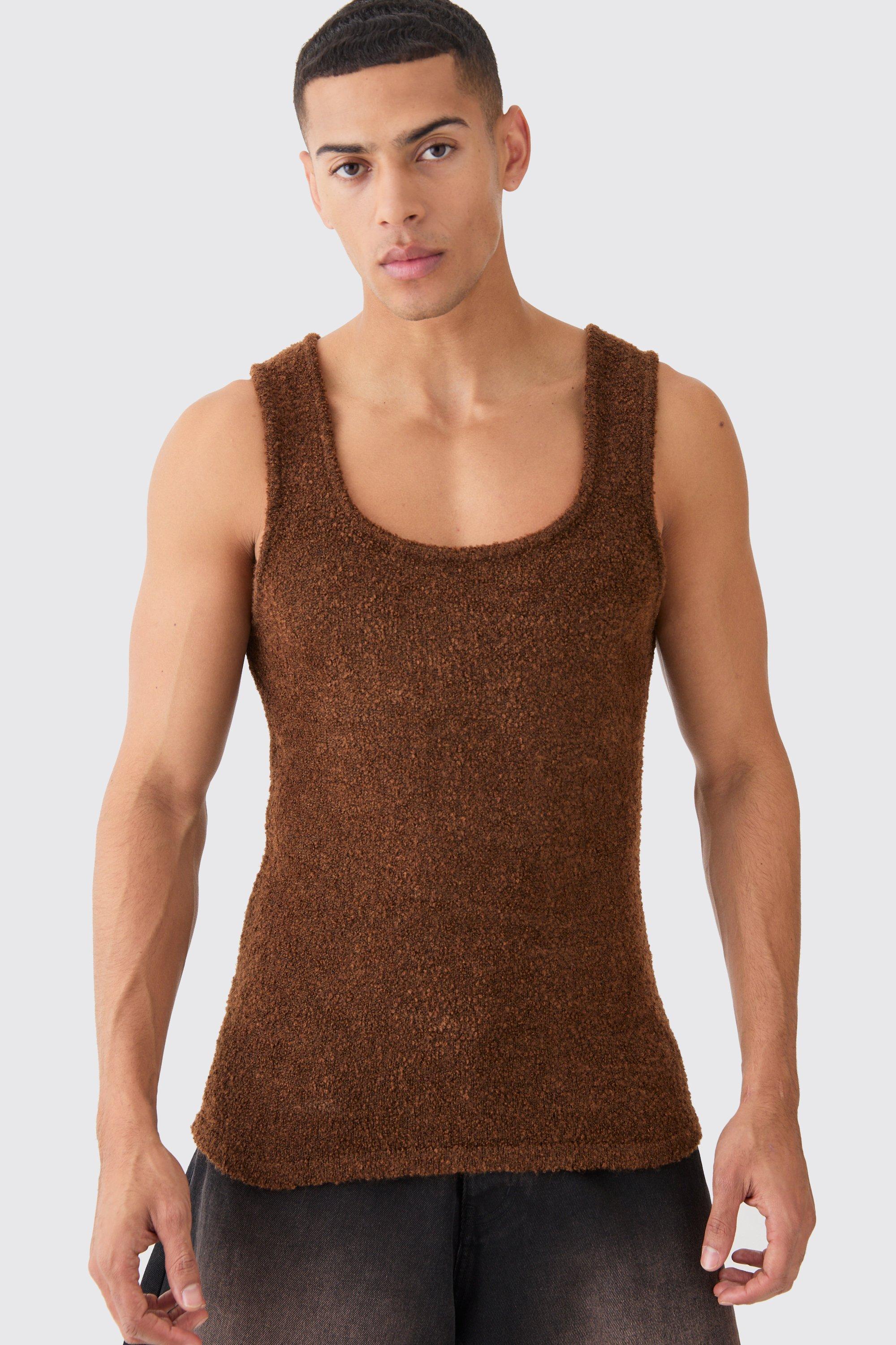 Muscle Fit Boucle Textured Knitted Vest | boohooMAN USA Product Image