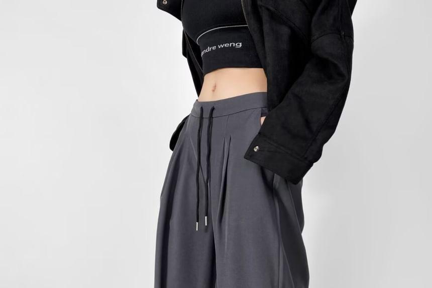 Drawstring Waist Plain Wide Leg Pants Product Image