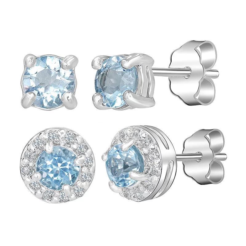 Gemistry Sterling Silver Stone Stud Halo Duo Set, Womens, White Topaz Product Image