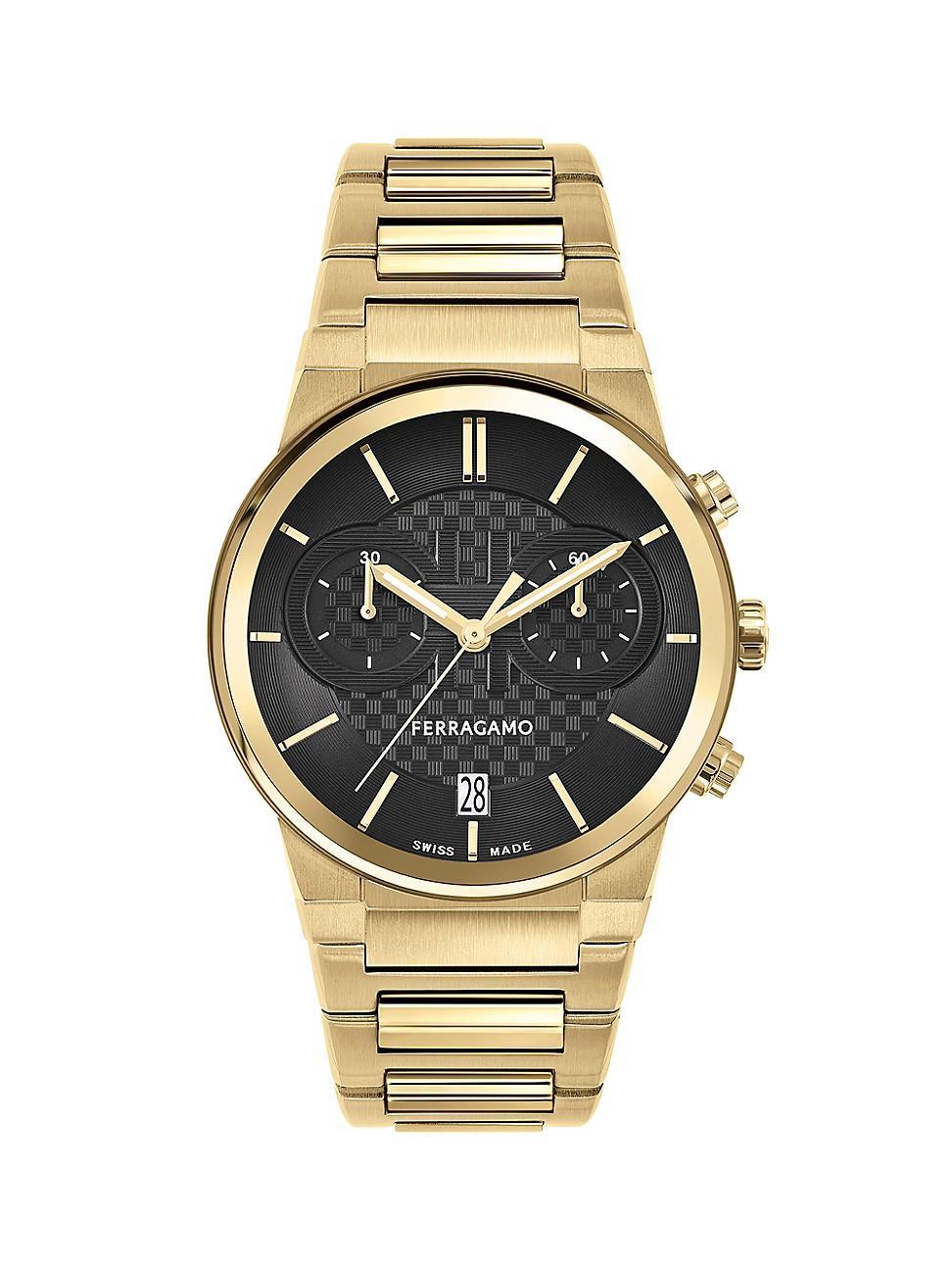 Mens FERRAGAMO Sapphire Chrono Stainless Steel & IP Yellow Gold Bracelet Watch/41MM Product Image