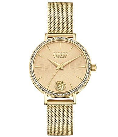 Versus Versace Womens Mar Vista Gold Ion-Plated Mesh Bracelet Watch 34mm Product Image