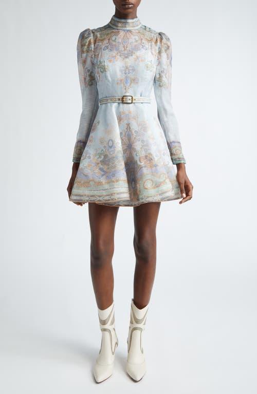 ZIMMERMANN Eden Belted Flower-and-paisley-print Linen And In Blue Product Image