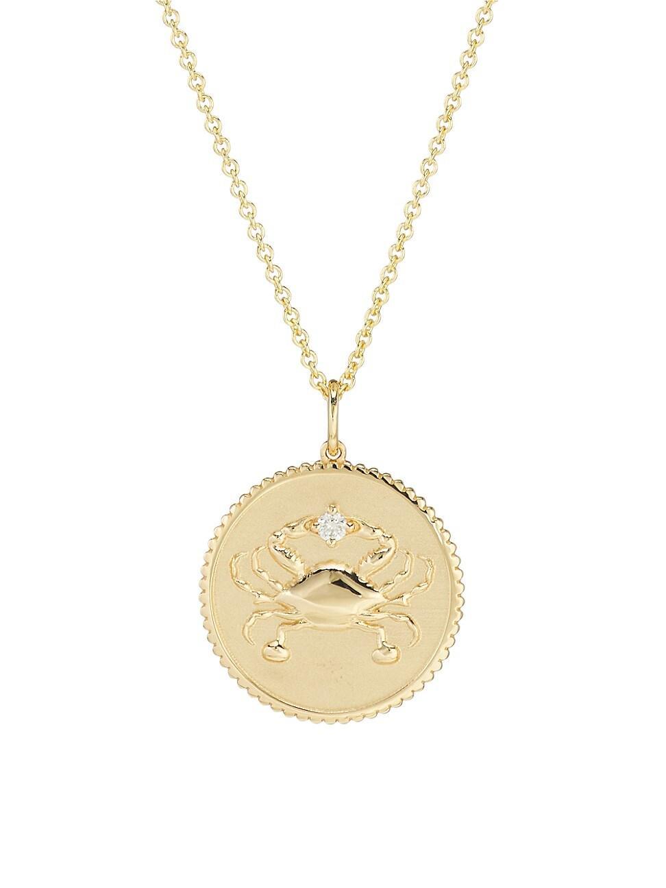 Womens 14K Yellow Gold & Diamond Large Cancer Medallion Pendant Necklace Product Image