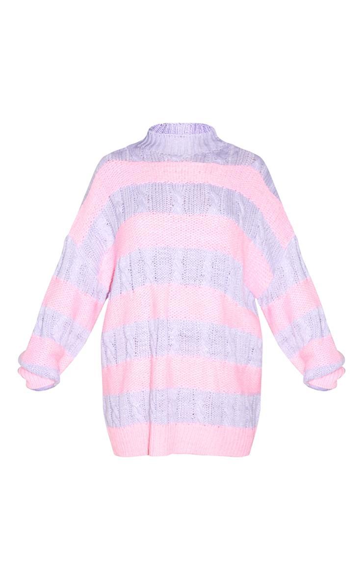 Lilac Contrast Cable Knit Stripe Oversized Sweater Product Image