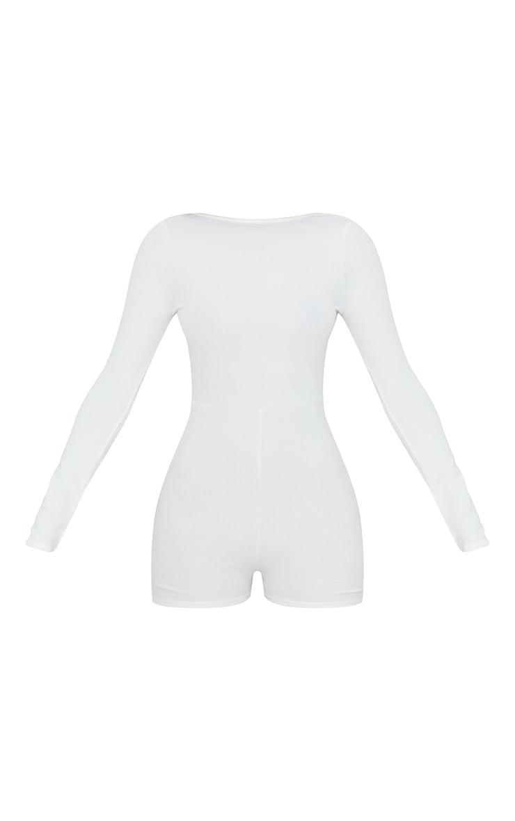 Cream Crinkle Rib Open Back Long Sleeve Romper Product Image