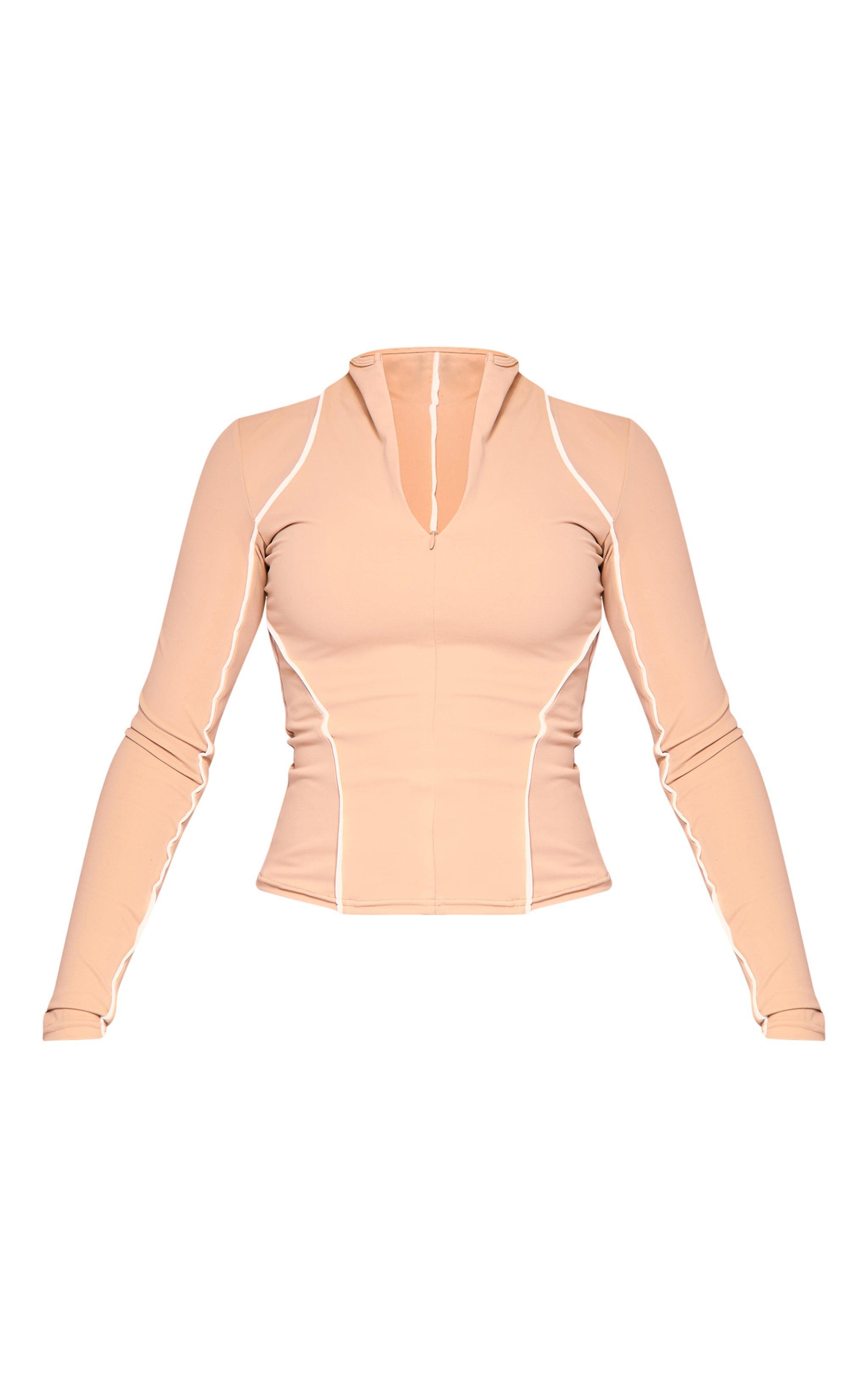 PLT SPORT Mocha Sculpt Contrast Seam Gym Jacket Product Image