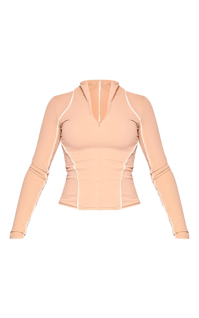 PLT SPORT Mocha Sculpt Contrast Seam Gym Jacket Product Image