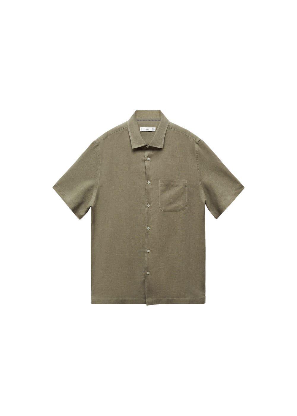 MANGO MAN - Regular-fit linen short-sleeved shirt khakiMen Product Image