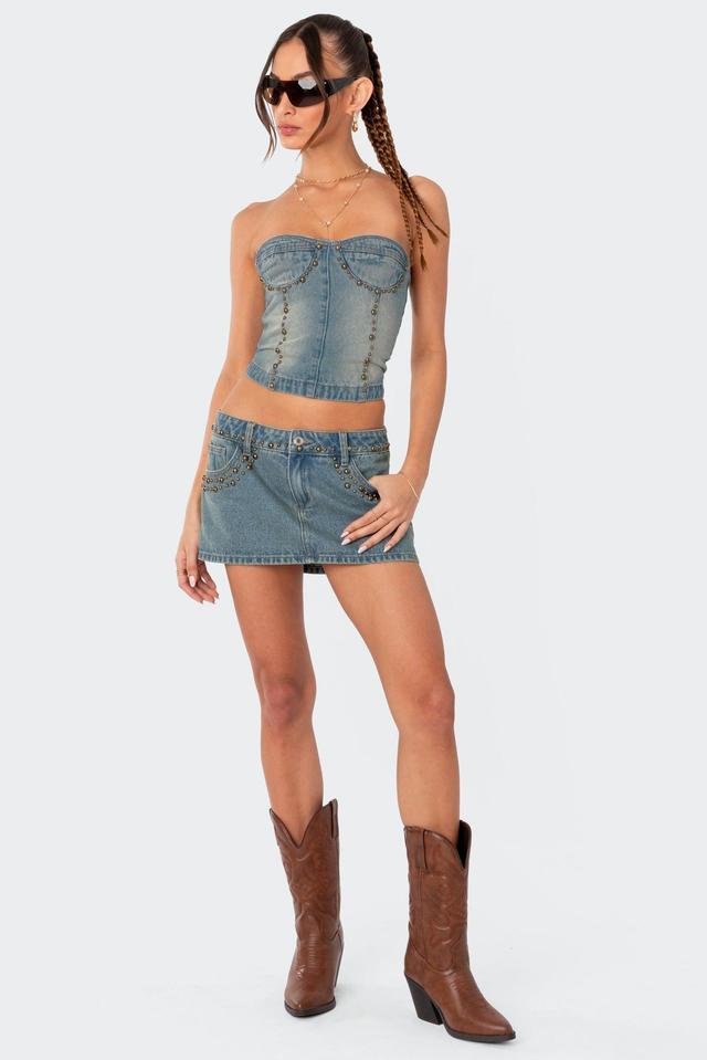 Studded Washed Denim Lace Up Corset Product Image