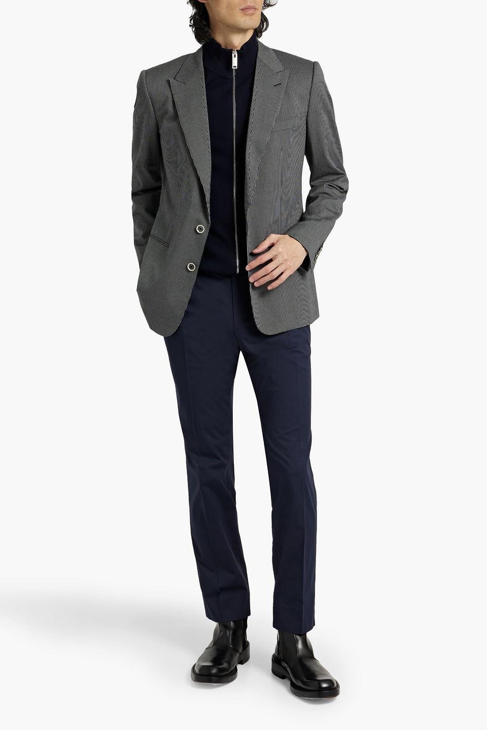 Pinstriped Cotton-blend Twill Blazer In Gray Product Image