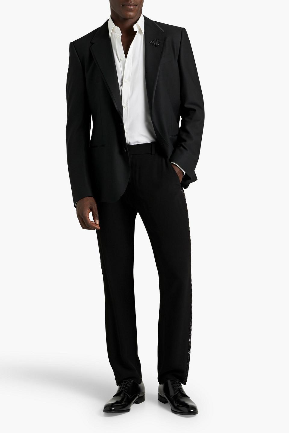 Satin-trimmed Wool-blend Blazer In Black Product Image