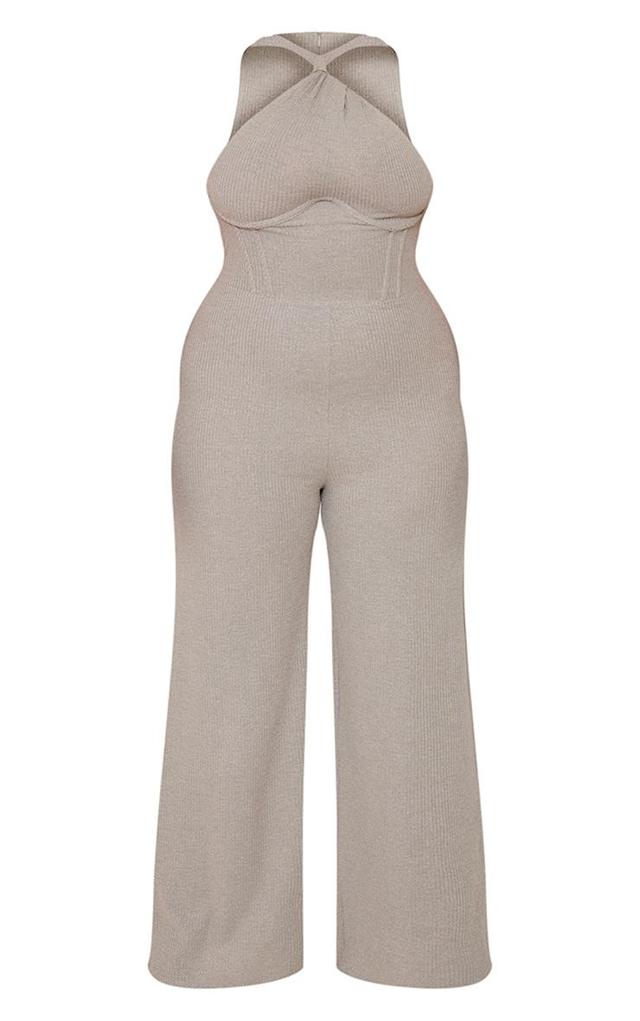  Plus Grey Twist Neck Corset Wide Leg Jumpsuit Product Image