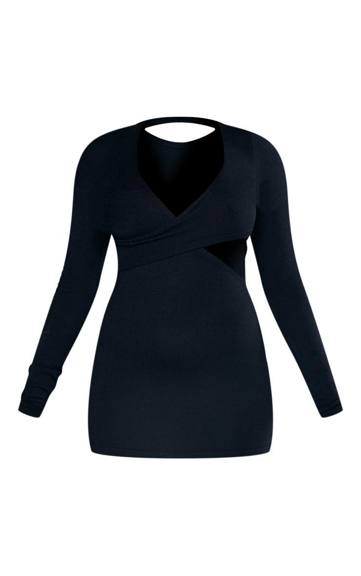 Black Asymmetric Front Knit Mini Dress Product Image