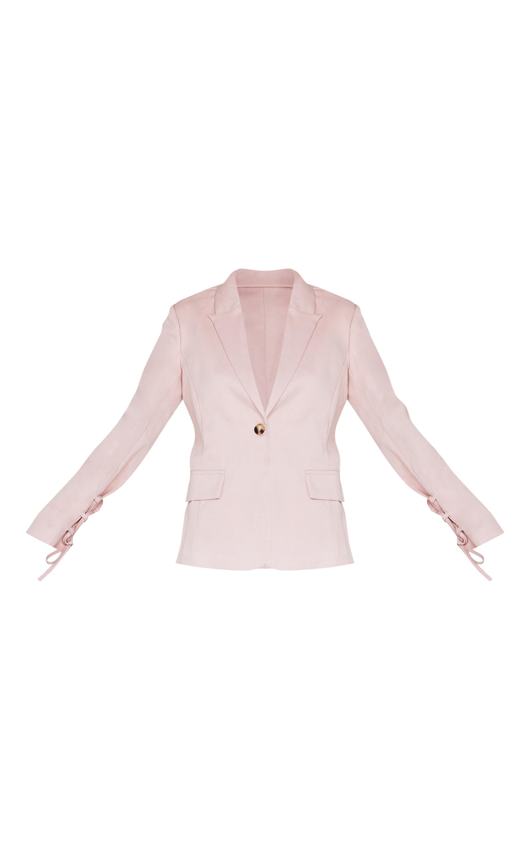 Pastel Pink Lace Up Sleeve Blazer Product Image