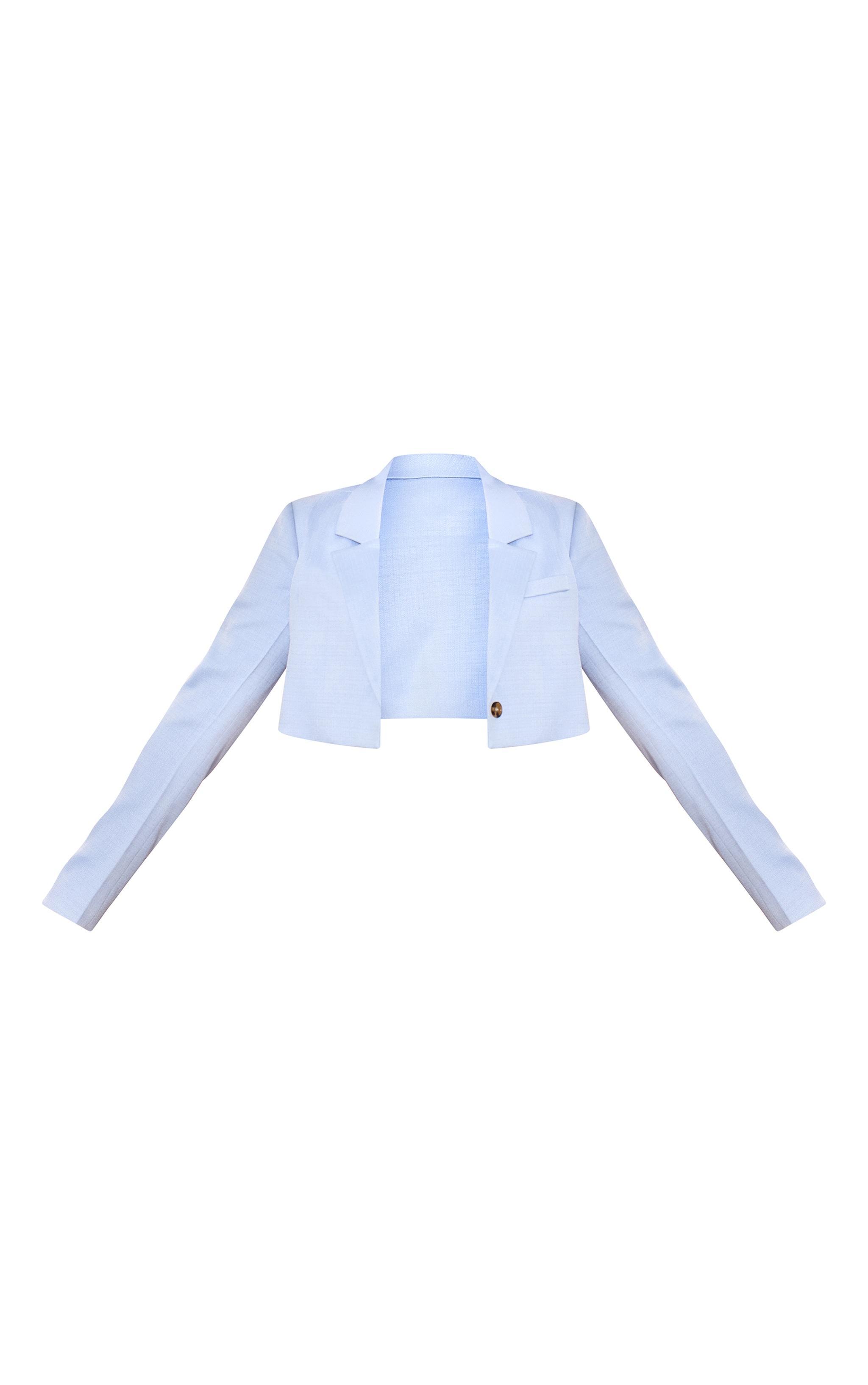 Cornflower Blue Linen Look Cropped Blazer Product Image