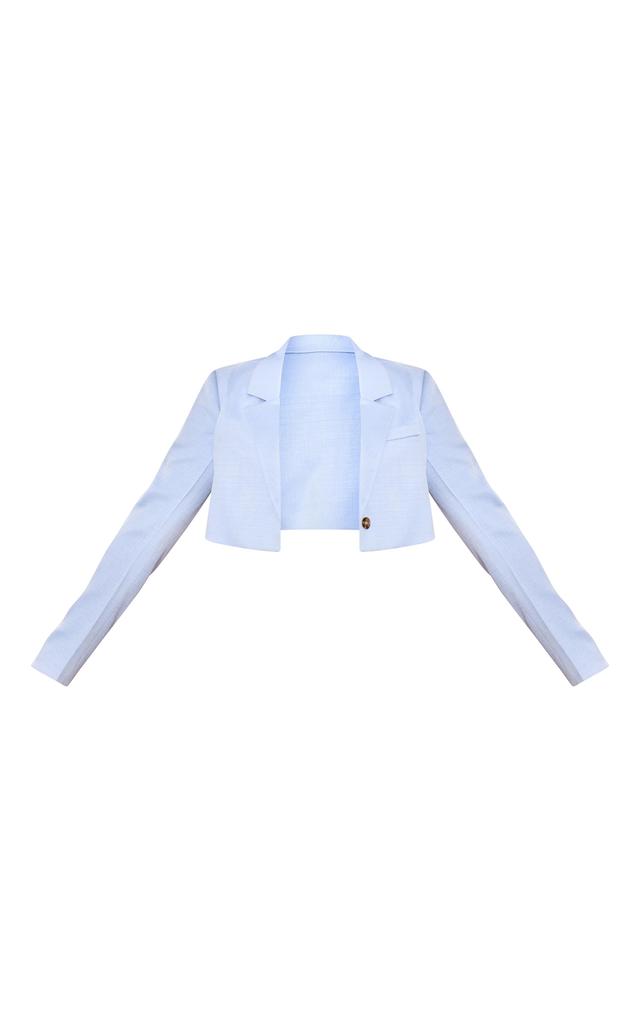 Cornflower Blue Linen Look Cropped Blazer Product Image